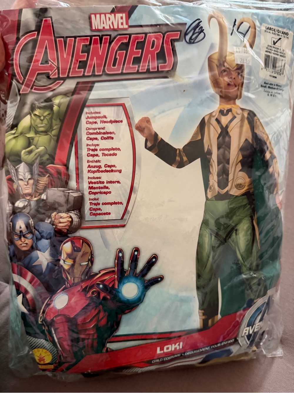 Marvel Avengers Loki Kids Costume - Green and Gold Large Halloween